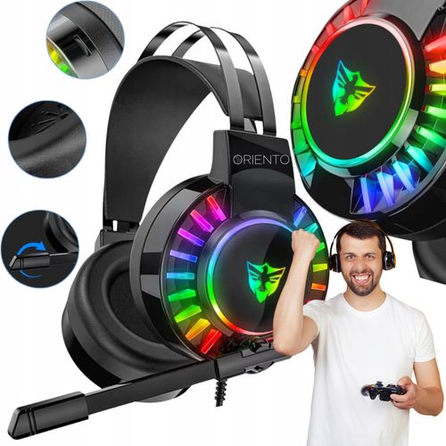 SŁUCHAWKI GAMINGOWE PRZEWODOWE NAUSZNE 7.1 LED RGB Z MIKROFONEM DLA GRACZY na Arena.pl