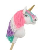 Hobby Horse Jednorożec na kiju biały z kolorową grzywą i złotym rogiem A4
