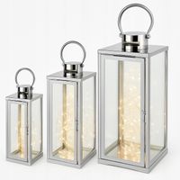 Latarenki XXL 3szt srebrne 63/49/38 cm stal nierdzewna lampiony na