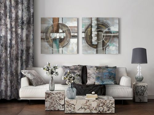 Obraz ręcznie malowany Abstrakcja brokat 80X80 beżowy na Arena.pl