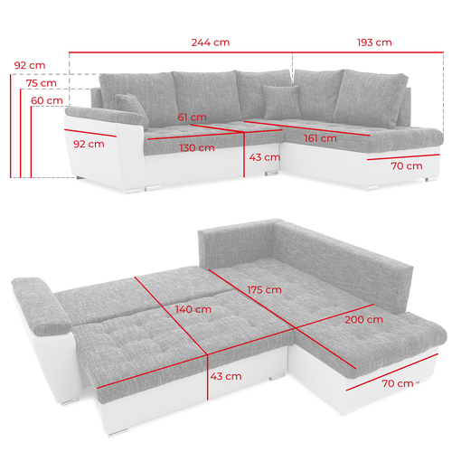 Narożnik nowoczesny, prawy, MAGNUS, ekoskóra, 245cm, czarny | TYLETEGOTU na Arena.pl