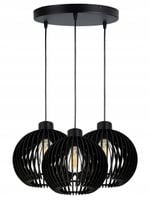 LAMPA sufitowa wisząca CZARNA zwis Loft na 3x E27 Drewno CZARNE