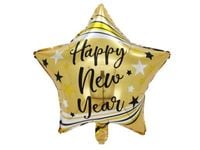 Balon foliowy gwiazda, "Happy New Year!", złoty, 45 cm (18 cali) [balon na