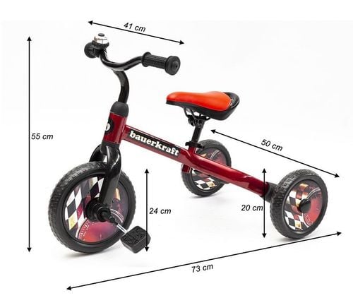 Multi rowerek trójkołowy biegowy Bauerkraft 3w1 czerwony na Arena.pl