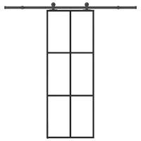 Drzwi przesuwne z osprzętem, szkło ESG i aluminium, 76x205 cm