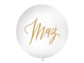 Balon lateksowy "Mąż", 100 cm, biały z nadrukiem złotym [balon na hel]