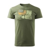 Koszulka z górami w góry turystyczna z Tatrami Tatry Morskie Oko trekkingowa męska khaki REGULAR L