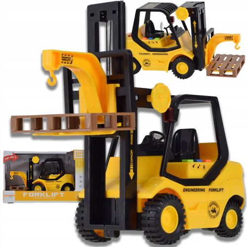 WÓZEK WIDŁOWY ZABAWKA DŹWIG Z HAKIEM Z NACIĄGIEM POJAZD BUDOWLANY NABATERIE na Arena.pl