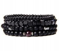 BRANSOLETKA MĘSKA ZESTAW 4w1 NATURALNE KAMIENIE ONYKS GRANAT I DREWNO