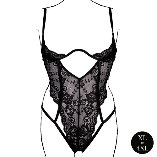 obsessive bodysuit plus size black - model z koronką i regulacją na Arena.pl