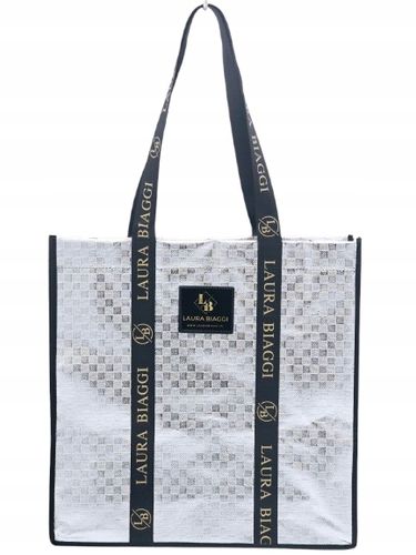 Laura Biaggi - torebka zakupowa shopper fakturowana kratka srebrna 0200 na Arena.pl