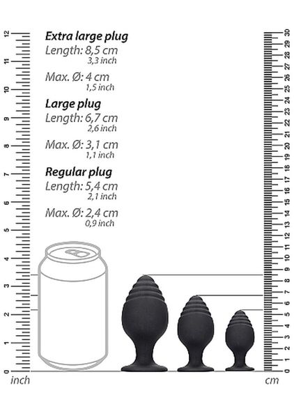 Rippled Butt Plug Set - Black zdjęcie 4
