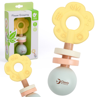 CLASSIC WORLD Drewniana Pastelowa Grzechotka Gryzak 2w1 Kwiatuszek 0+