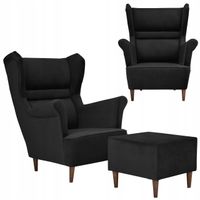 Fotel uszak Zoja z podnóżkiem skandynawski Family Meble czarny aksamit