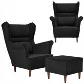 Fotel uszak Zoja z podnóżkiem skandynawski Family Meble czarny aksamit