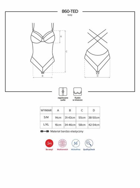 Zmysłowe Koronkowe Body - Obsessive 860-TED-1 S/M zdjęcie 5