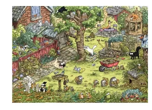 Puzzle 1000 elementów. Koty Simona, Zabawy w ogrodzie + plakat na Arena.pl
