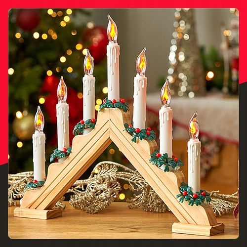 7 LED ŚWIECZNIK ADWENTOWY ŚWIĄTECZNY DREWNIANY ŚWIECE LAMPKI ŚWIECZKI PRĄD na Arena.pl