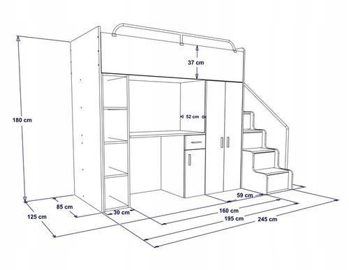 Łóżko piętrowe JSM4 z szafą i biurkiem pomarańczowy mat -materac K2 na Arena.pl
