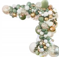 GIRLANDA BALONOWA łuk BALONY BIAŁE ZIELONE ZŁOTE CONFETTI ścianka do