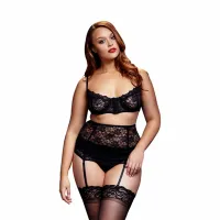 baci zestaw lacy bra & cincher & panty queen size czarny koronkowy