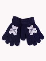 Rękawiczki dziewczęce z misiem 3D granatowe 16 YOCLUB