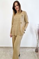 Sweterkowy Komplet Damski ze Spodniami Karmelowy UNI