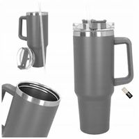 Kubek termiczny ze słomką próżniowy na kawę herbatę szary duży 1,2l