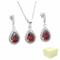 Komplet Biżuterii Srebrnej 925 Zestaw Kolczyki Naszyjnik Czerwony Elegancki