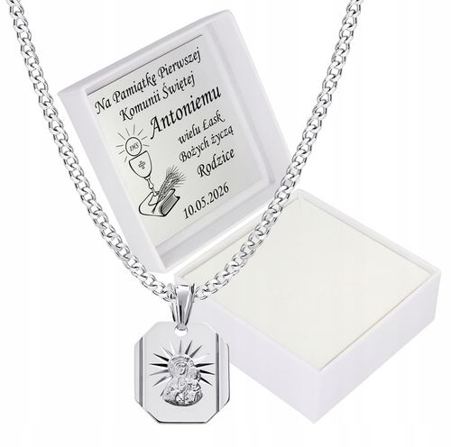 Medalik Komunijny Łańcuszek Srebrny Matka Boska do Komunii Chrztu Srebro na Arena.pl