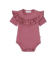 Body z falbanką, krótki rękaw kolor amarantowy 74