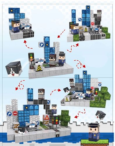 KLOCKI MAGNETYCZNE 2,5cm kostki piksele zestaw POLICJA miasto 110 elementów na Arena.pl