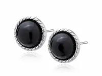 OKRĄGŁE RODOWANE SREBRNE KOLCZYKI WKRĘTKI KÓŁECZKA CZARNY ONYKS ONYX