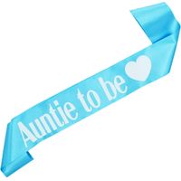 Auntie to be z serduszkiem - błękitna szarfa z białym nadrukiem