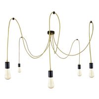 Lampa Wisząca Pająk 5 Złoto Czarny Mat Ze Złotym Przewodem E27