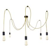 Lampa Wisząca Pająk 5 Złoto Czarny Mat Ze Złotym Przewodem E27