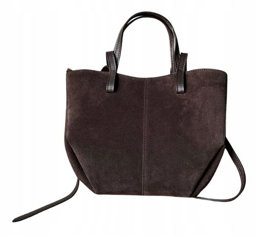 Czekoladowa zamszowa torebka brązowa shopper ZAMSZ NATURALNY łódka na Arena.pl