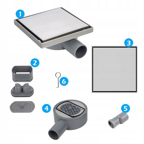 ODPŁYW LINIOWY KWADRATOWY 15x15 CM INOX OBROTOWY NISKI SYFON 360 DL07 FIX na Arena.pl