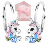 SREBRNE KOLCZYKI JEDNOROŻCE DLA DZIEWCZYNKI BŁĘKITNA CYRKONIA ANGIELSKIE