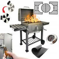 GRILL WĘGLOWY OGRODOWY ŻELIWNY RUSZT Z POKRYWĄ POPIELNIK + TERMOMETR