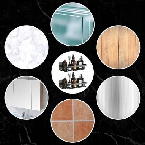 ZESTAW 2 SZT PÓŁKA ŁAZIENKOWA WISZĄCA METALOWA SAMOPRZYLEPNA CZARNA LOFT na Arena.pl