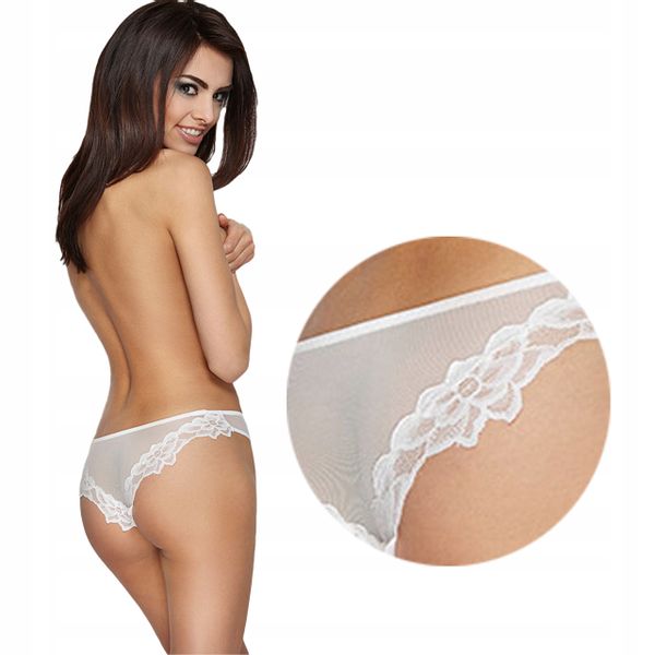 Ewana 043 Prześwitujące Szorto Stringi Biały S zdjęcie 5