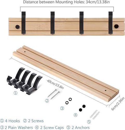 Wieszak Ścienny 4 Haczyki Przesuwne Drewniany 40Cm na Arena.pl