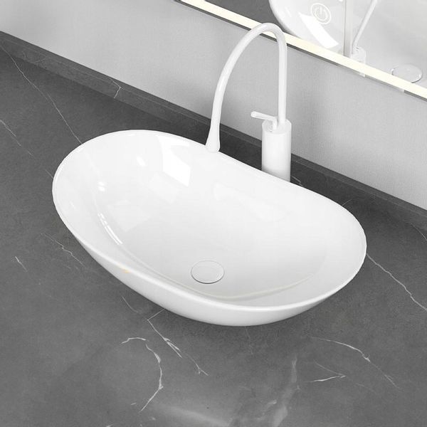 UMYWALKA NABLATOWA OWALNA CERAMICZNA BIAŁA STAWIANA NA BLAT OWAL zdjęcie 9