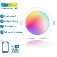 Lampa panel plafon sterowany z WI-FI okrągły podtynkowy 15w RGB+CCT