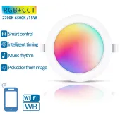 Lampa panel plafon sterowany z WI-FI okrągły podtynkowy 15w RGB+CCT