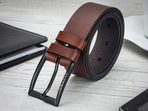 GRACIO meski skorzany PASEK brazowy KLAMRA czarna na Arena.pl