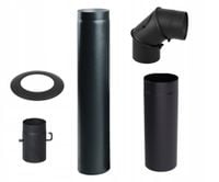 ZESTAW RUR PRZYŁĄCZENIOWYCH DO KOMINKA fi 150 KOLANKO SZYBER ROZETA RURA 1M