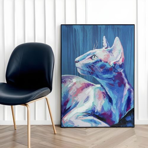 Plakat portret kot obraz 21x30 cm w czarnej ramie na Arena.pl