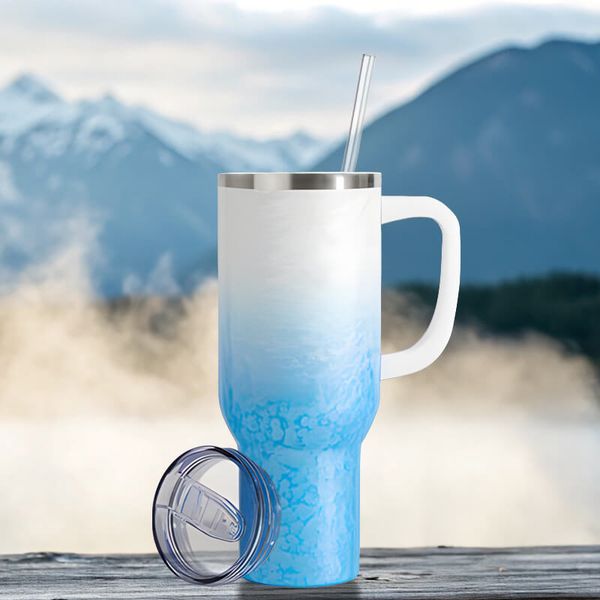 Kubek podróżny 1200 ml z Twoim nadrukiem - błękitno-biały gradient zdjęcie 2